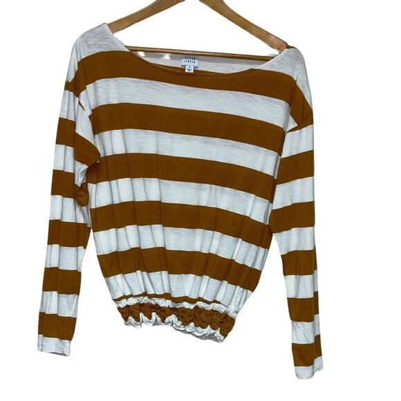 Peyton Jenson Long Sleeve Tan Cream Stripe Knit Top Women's Size Small - Picture 1 of 6